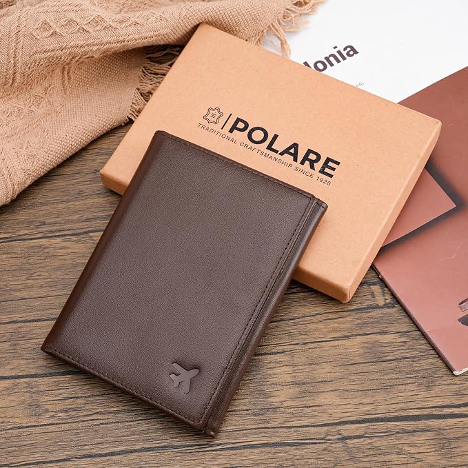 Polare Napa Leather Pilot Wallet Passport Holder RFID Blocking Tri-fold Travel - Image 5
