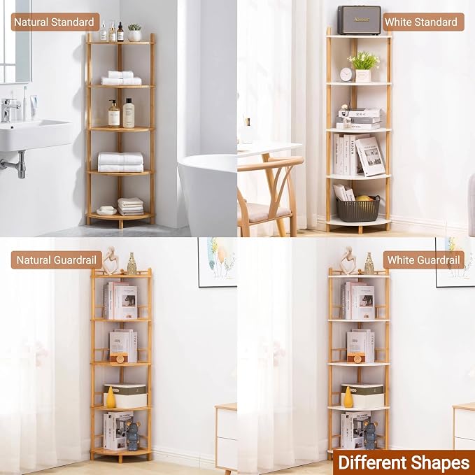 3-Tier Expandable Bamboo Corner Shelf Stand, Corner Bookshelf, Display Storage - Image 5
