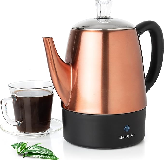 Mixpresso 4 Cup Percolator Coffee Pot Electric, Copper Stainless Steel Coffee by Mixpresso