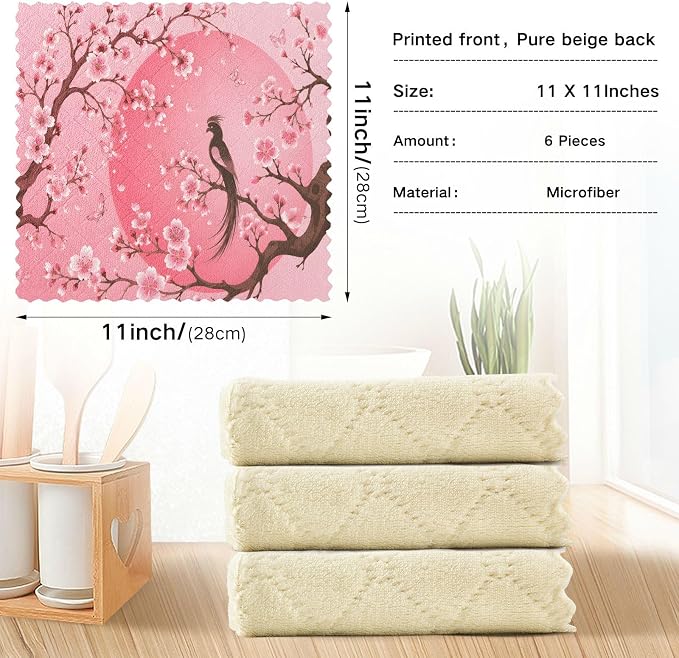 ALAZA Dish Towels Kitchen Cleaning Cloths Pink Japanese Cherry Blossom Sakura - Image 3