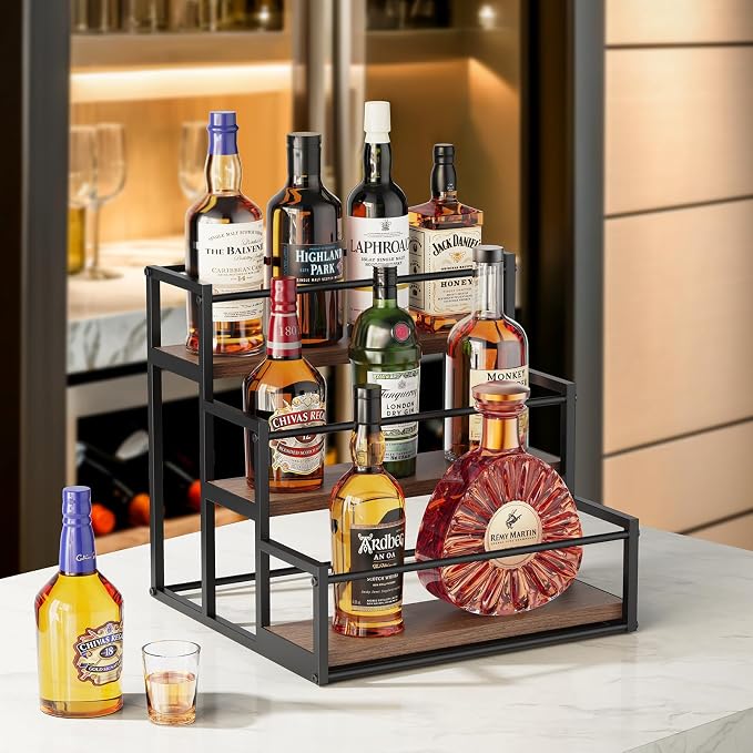 THYGIFTREE Liquor Bottle Display Shelf, 3 Tier Coffee Syrup Rack Organizer & - Image 2