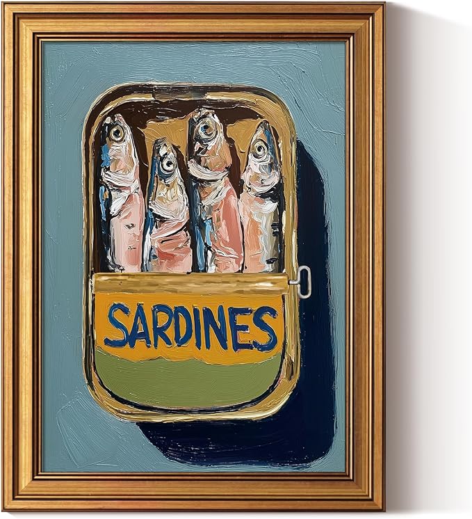 ARPEOTCY Gold Framed Canvas Wall Art, 12x16 Inch Vintage Sardines Can Painting by ARPEOTCY