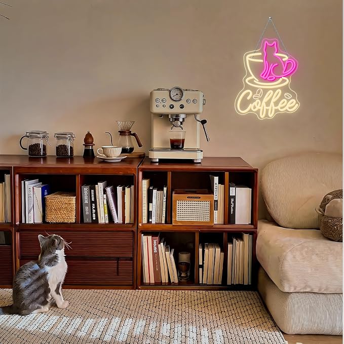Cat Cafe Neon Sign Coffee Bar Sign Pink Cat Neon Light Cafe LED Light - Image 4
