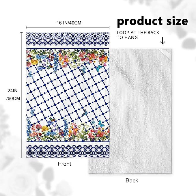 Blue and White Kitchen Towels Set of 4, Chinoiserie Dish Towel Dishclothes - Image 4
