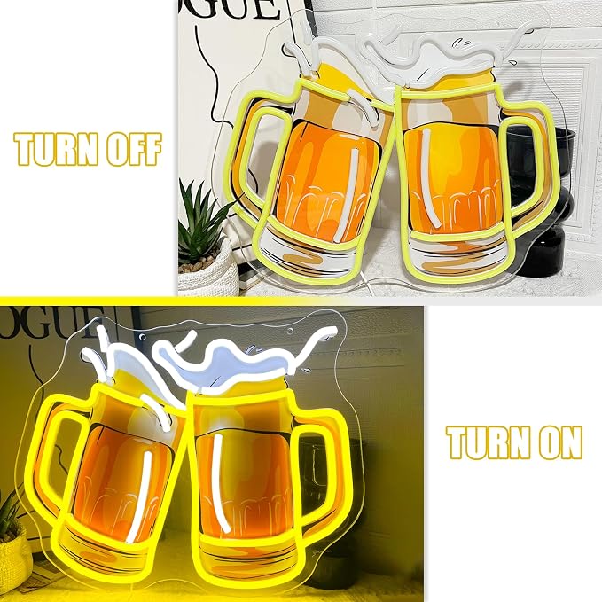 Beer Neon Sign UV Prited Cheers Neon Light Dimmable USB Powered Beers Glass - Image 5