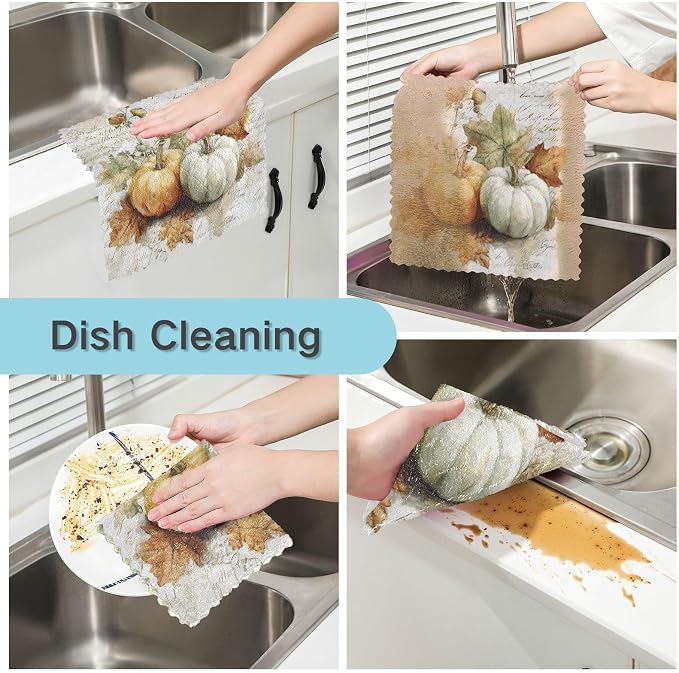 Kitchen Towels Fall Pumpkin Autumn Leaves Thanksgiving Dish Towels Multipurpose - Image 2