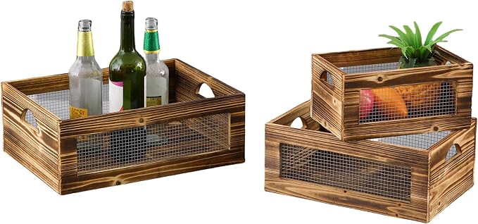 Rustic Wooden Crates for Storage Set of 3, Decorative Storage Containers - Image 5