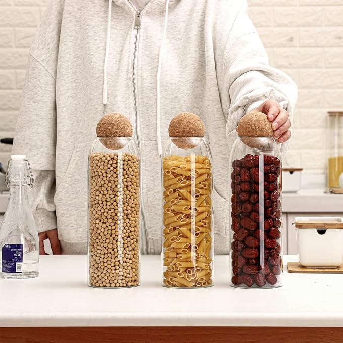 Cunhill 3 Pcs Glass Jar with Ball Cork Lid Decorative Round Bottle Sealed - Image 3