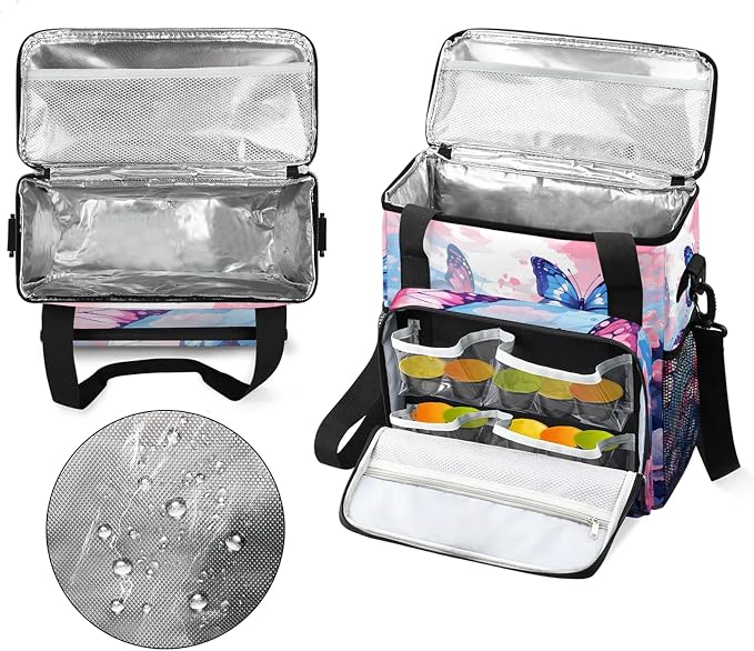 Pink Blue Butterfly Coffee Maker Carring Bag, Large Insulated Storage Organizer - Image 3