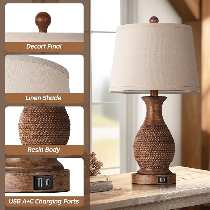 PARTPHONER Table Lamps Set of 2, Bedside Touch Lamp - Image 4