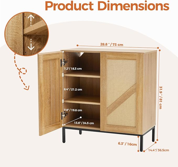 Mericonia Buffet Cabinet with Storage, Sideboards 2 Doors with Metal Base and - Image 2