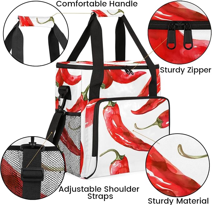 Chilli Pepper Coffee Maker Carring Bag, Large Insulated Storage Organizer Case - Image 6