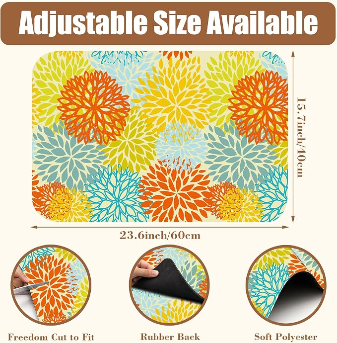 Orange and Blue Chrysanthemum Flower Coffee Mat Absorbent Dish Drying Mat Hide - Image 2