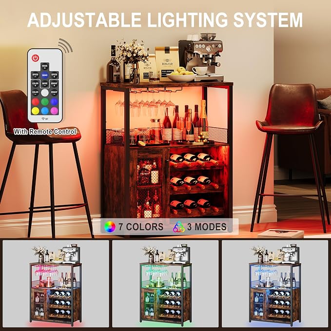 3-Tier Rustic Brown Wine Bar Cabinet - Image 6