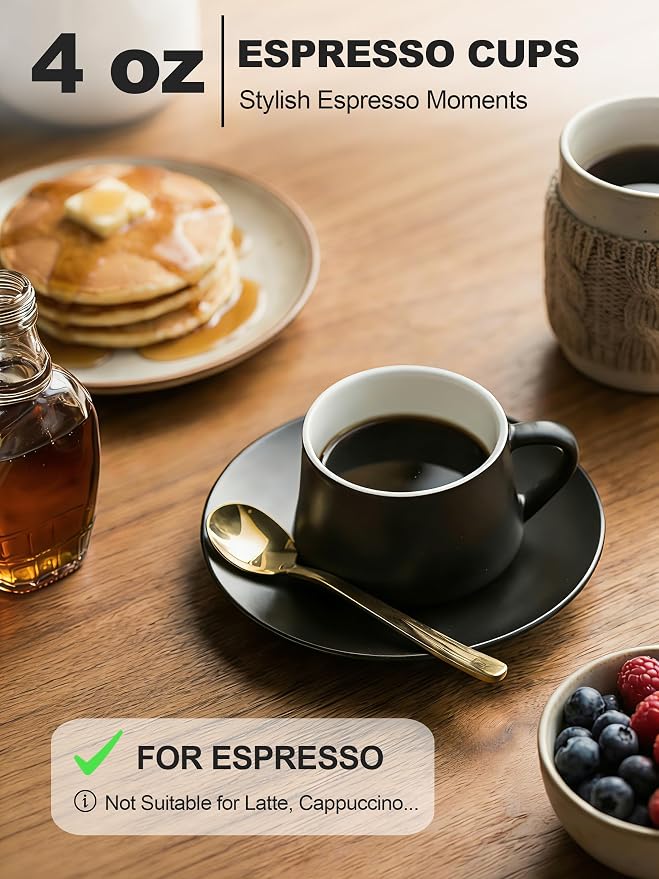 YHOSSEUN Ceramic Espresso Cups Set of 6, 4 OZ Expresso Shots Cup - Image 4