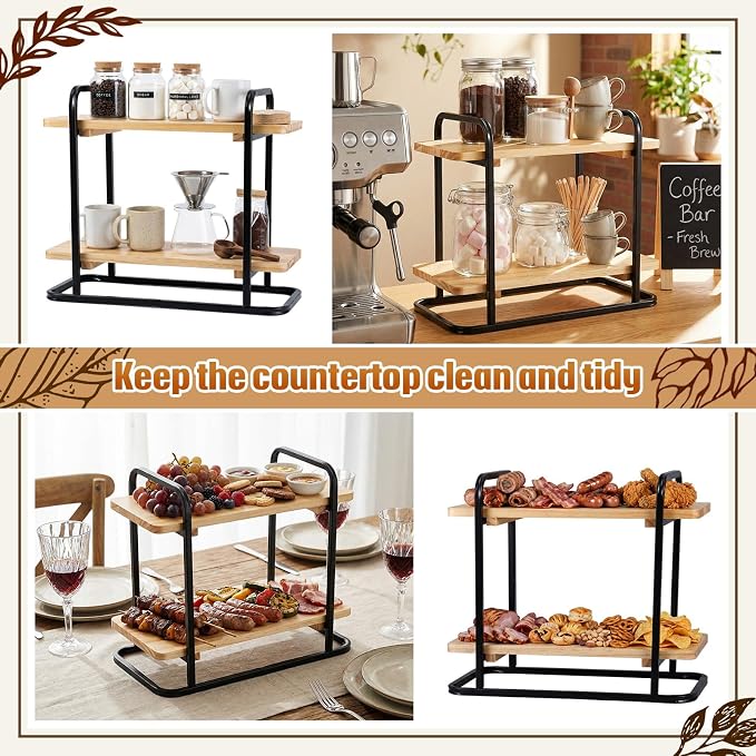 Bokon 2 Tier Coffee Station Organizer, Wooden Coffee Bar Organizer - Image 6