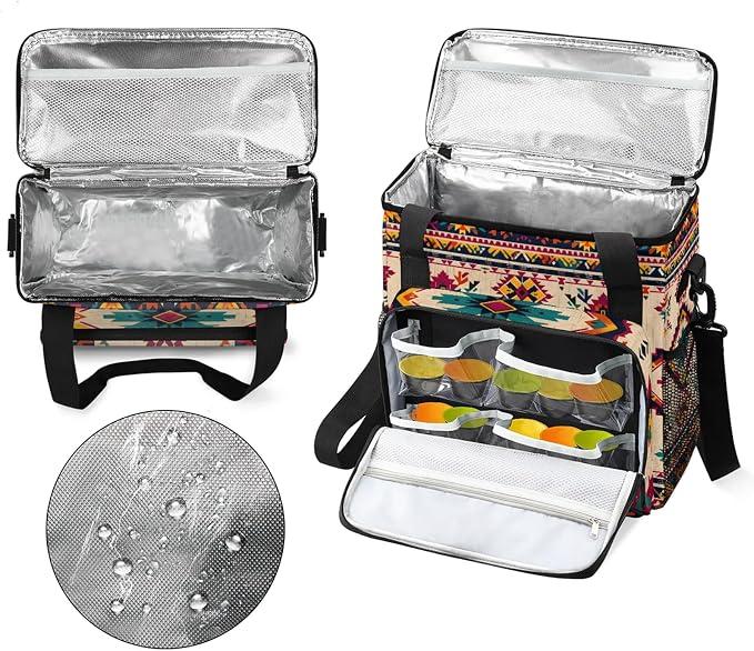 Ethnic Southwest Geometric Stripes Coffee Maker Carring Bag, Large Insulated - Image 3