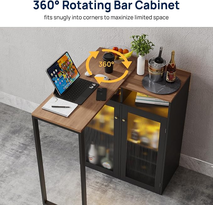 Home Bar Unit with Charging Station & Lights & Storage Mini Corner Bar Table - Image 4