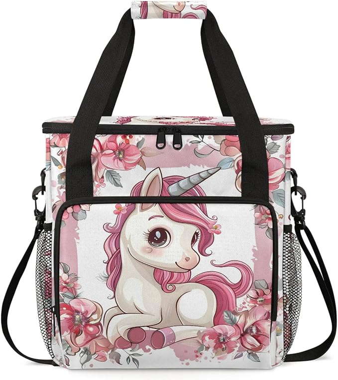 Cute Unicorn Floral Coffee Maker Carring Bag, Large Insulated Storage Organizer by Home