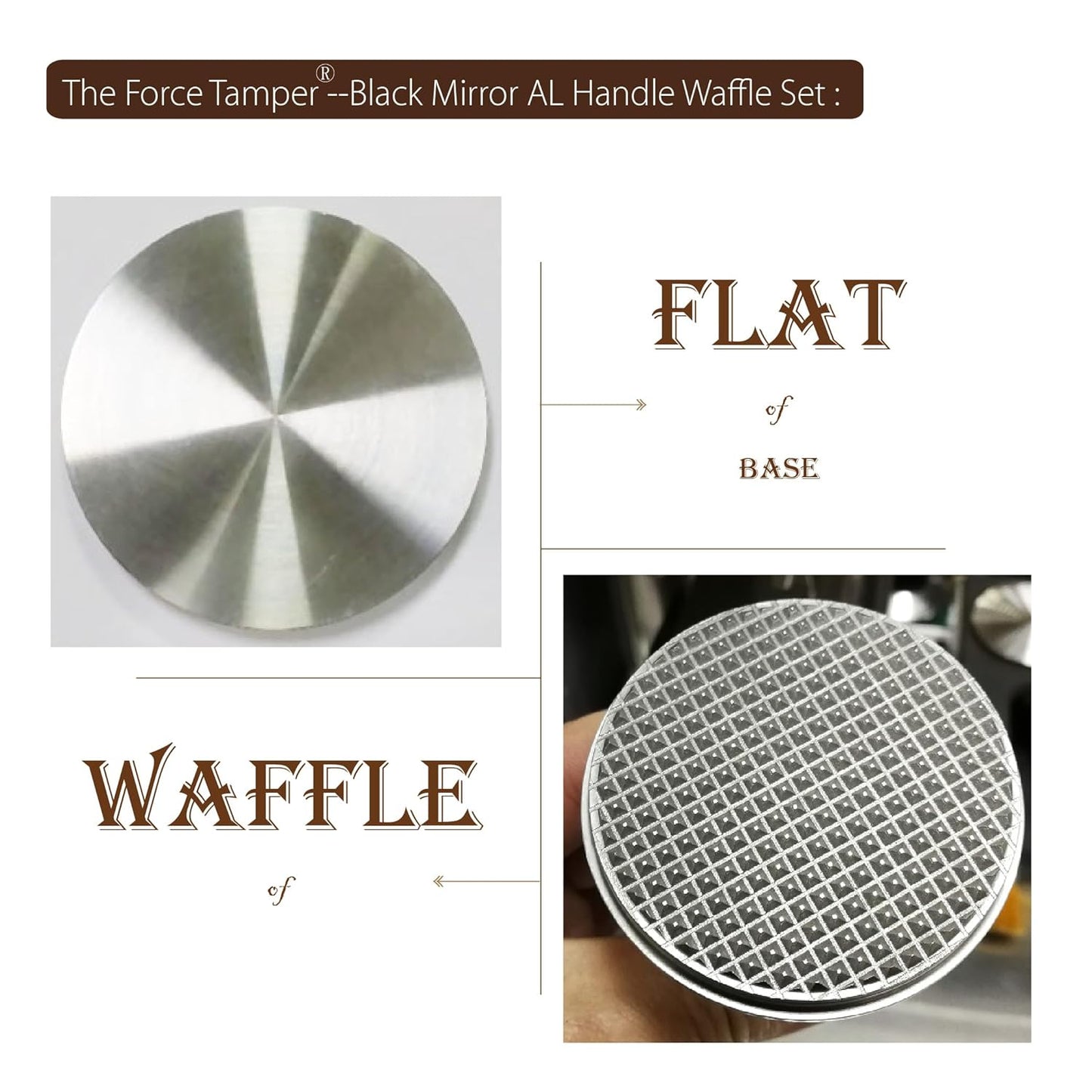 The Force Tamper Automatic Impact Adjustable Constant Pressure and Autoleveling Coffee Tamper Black Mirror Jellyfish AL Handle Set Pro (Waffle-Set, 58.50mm)