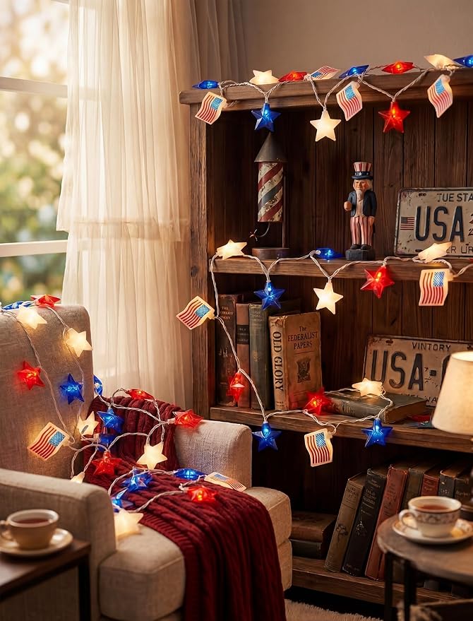35 LED Red White Blue String Lights, 13.6FT 4th of July Decoration Lights - Image 4