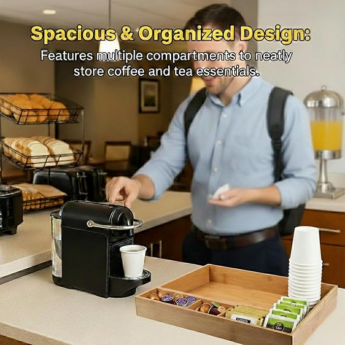 Natural Bamboo Coffee Station Organizer Tray – Multipurpose Storage - Image 3