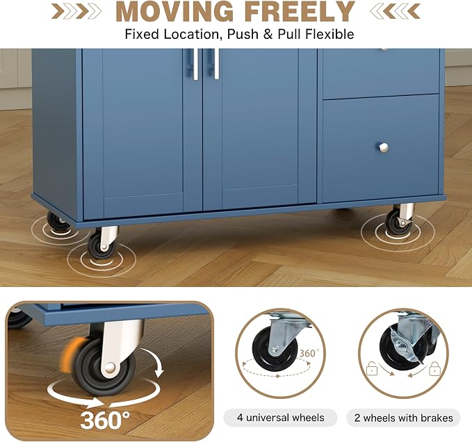 Shintenchi Kitchen Island with Folding Drop Leaf, Rolling Island Table with - Image 5