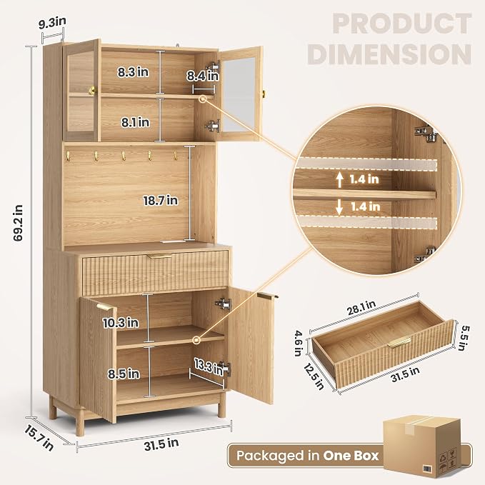 70'' Fluted Kitchen Pantry Cabinet - Image 2