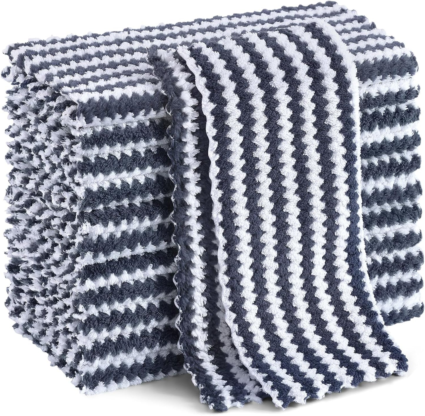 Homaxy 12 Pack Kitchen Dish Cloths, Ultra Soft and Absorbent Dish Towels, Reusable Fast Drying Microfiber Cleaning Cloth, Coral Velvet Wave Design No-lint, 10 x 10 inches, Dark Grey
