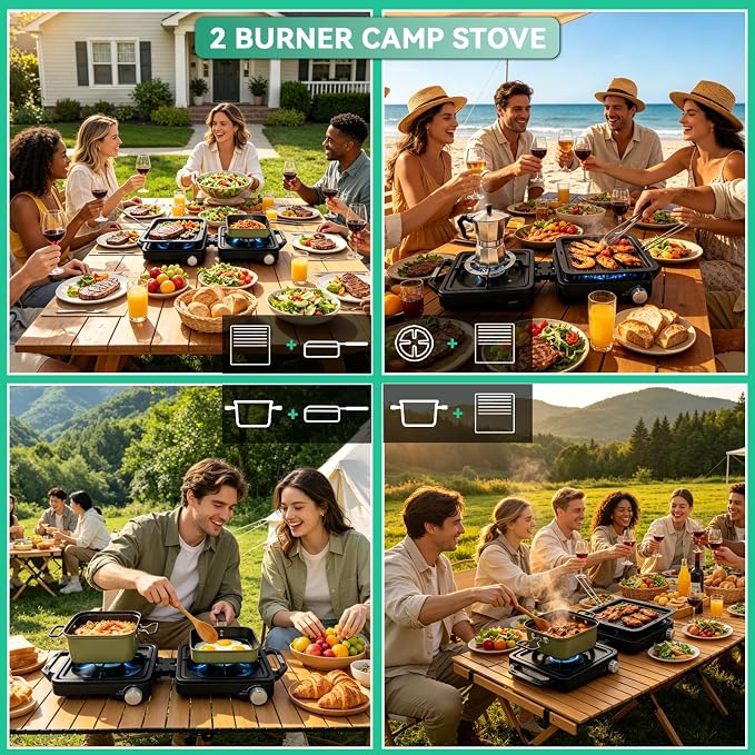 2 Burner Camping Stove 24000 BTU, Portable Propane Camp Stove Set - Image 8