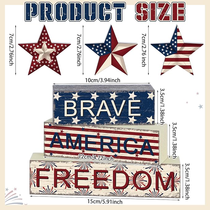 Geelin 6 Pieces 4th of July Table Decorations Patriotic Wooden Block Signs - Image 3