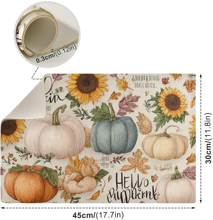 Beige Pumpkin and Sunflower Thanksgiving Coffee Mat Coffee Bar Maker Backed - Image 3