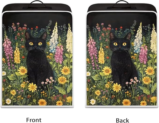 Coffee Machine Covers with Top Handle Black Cat Flower Print Washable Dust - Image 2