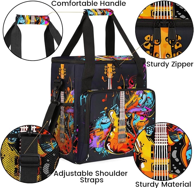 Electric Guitar Music Theme Coffee Maker Carring Bag, Large Insulated Storage - Image 6
