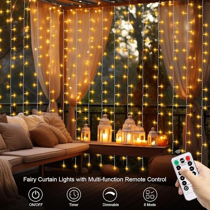 Christmas Battery Curtain Lights Warm White - Image 2