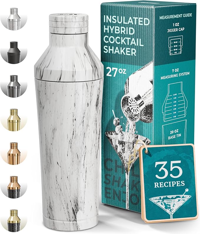 BARE BARREL Insulated Cocktail Shaker Set | Double Wall Stainless Steel | by BareBarrel