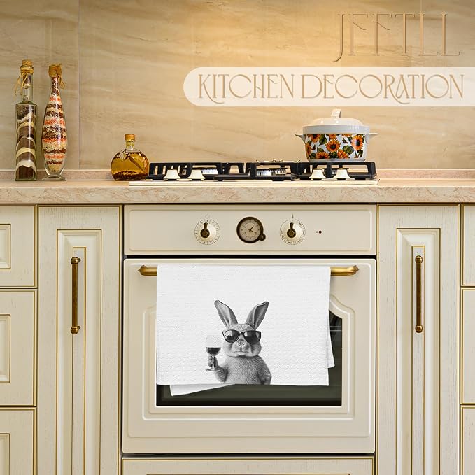 Funny Bunny Decor Kitchen Towels, Bunny Gift Dish Tea Towel - Image 3