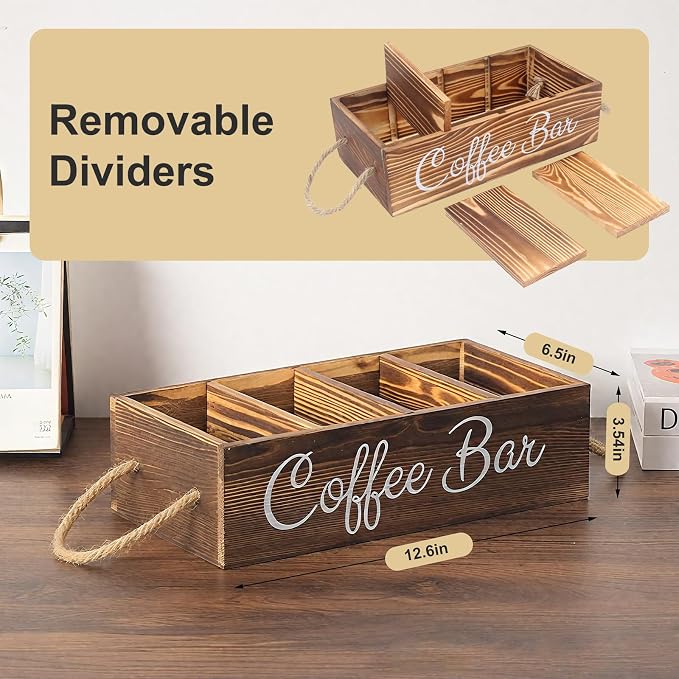 Bokelai Wooden Coffee Bar Organizer Countertop Coffee Station Accessories - Image 4