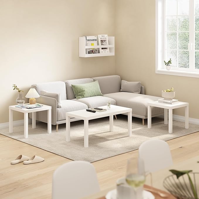 Furinno Classic Living Room Table Set of 3, Modern 1.8 Inch Thick Tabletop - Image 2