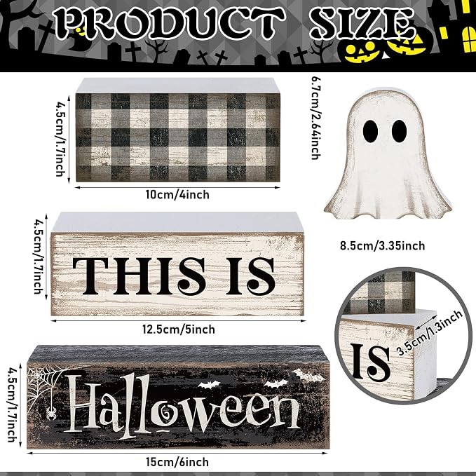 Lineshading 4 Pcs Ghost Halloween Decor Black and White Halloween Tiered Tray - Image 3