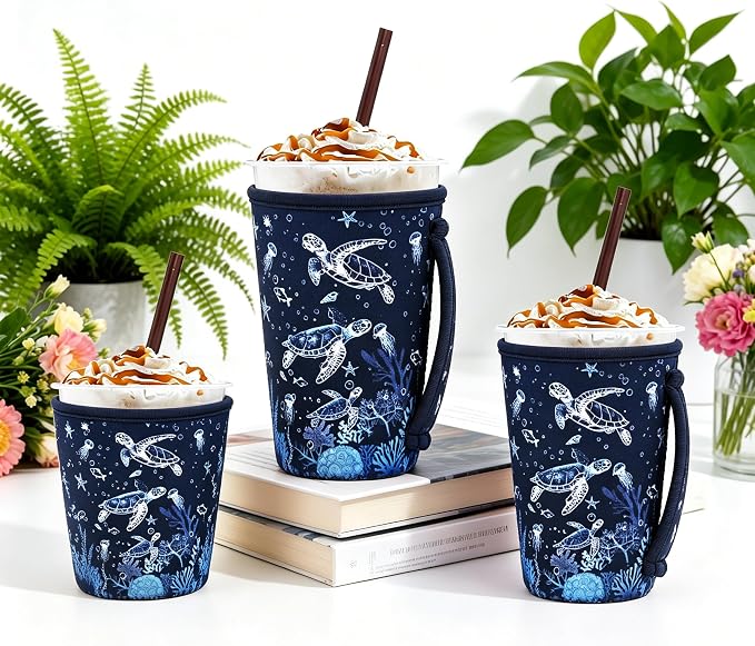 3 Reusable Iced Coffee Sleeves for Iced Coffee Cups or Drinks Reusable Neoprene - Image 4