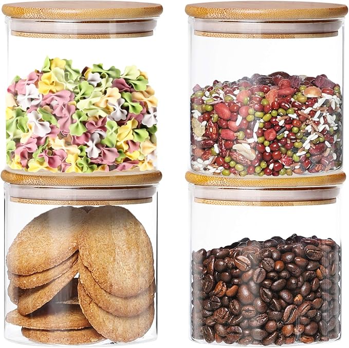 Dabacc 4 Pack Glass Jars with Airtight Bamboo Lids, Glass Kitchen Canisters by Dabacc