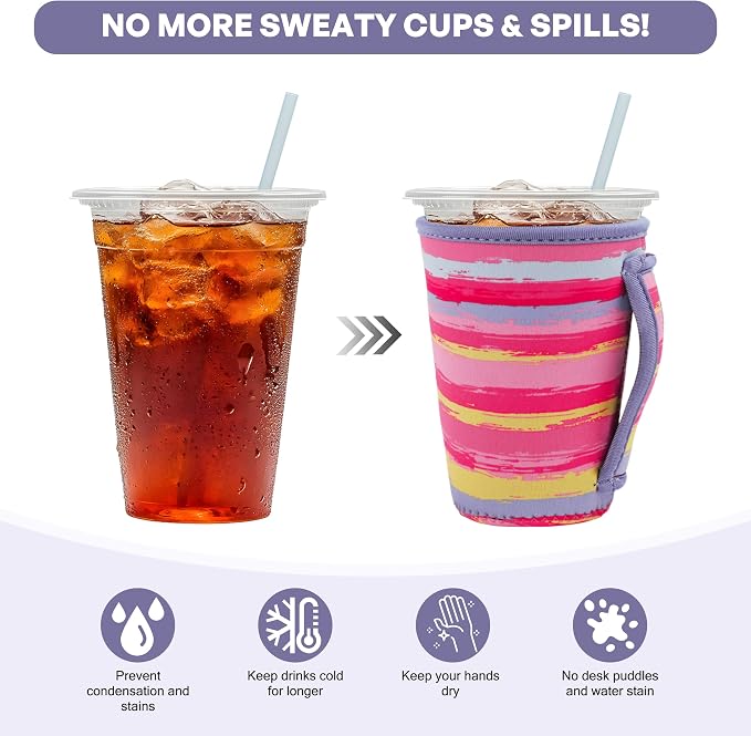 3Pk Reusable Coffee Sleeves, Fits 16-32oz Hot/Cold Drink | iced coffee sleeve - Image 4