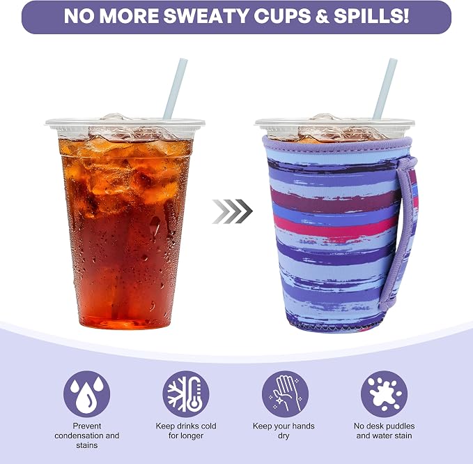 3Pk Reusable Coffee Sleeves, Fits 16-32oz Hot/Cold Drink | iced coffee sleeve - Image 3