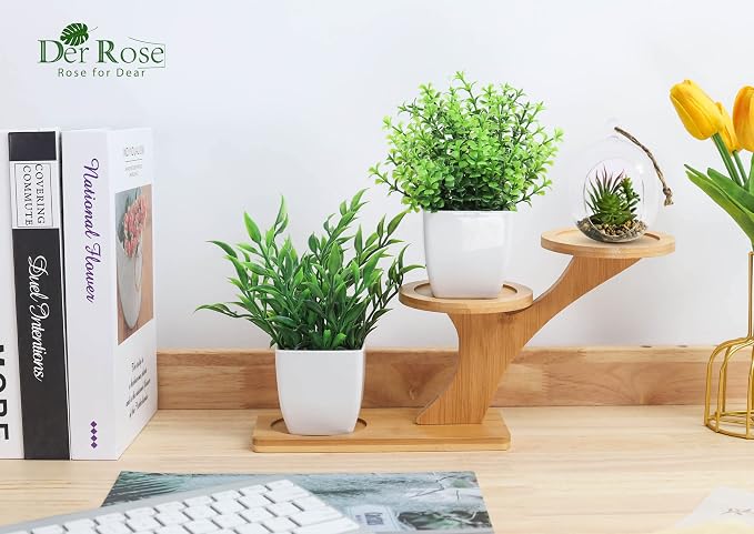 Der Rose 2 Pack Fake Plants Mini Artificial Greenery Potted Plants - Image 3