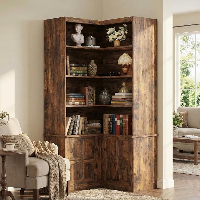 IRONCK Corner Bookshelf with Doors, 6-Tier Tall Corner Bookcase with Storage - Image 7