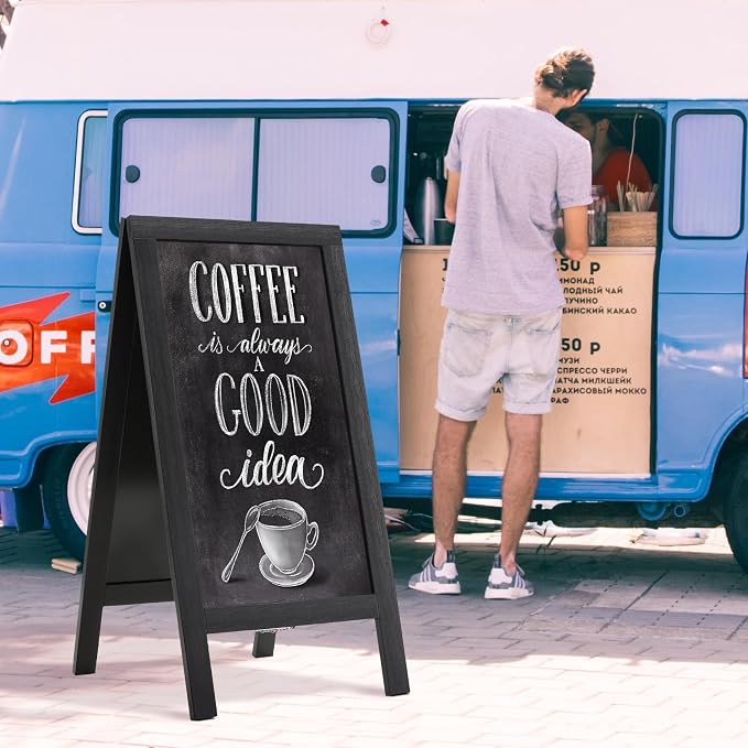 DAHAPYBOO Sandwich Board 48"x24" Solid Pine Wood Rustic Black, Chalk Board Sign - Image 7