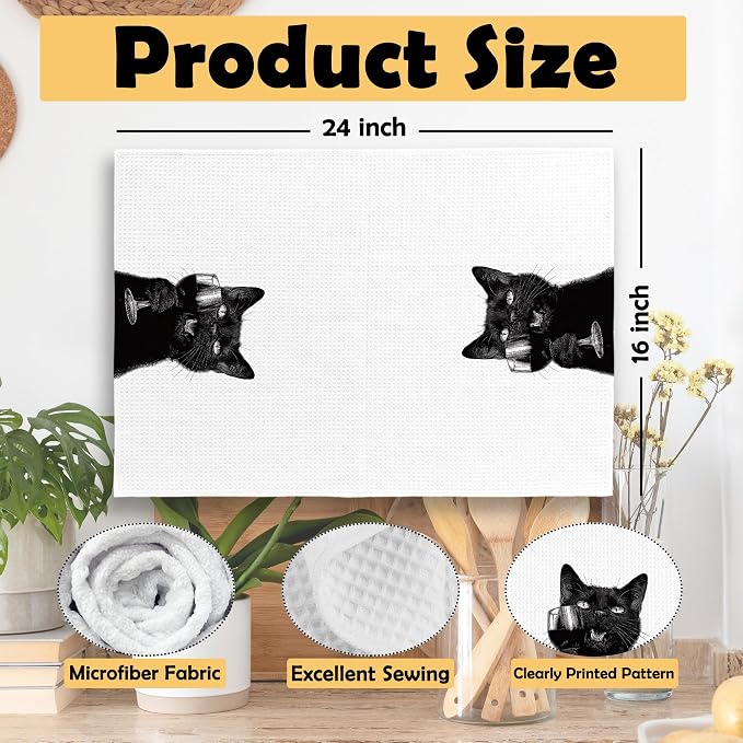 Funny Cat Kitchen Towels Set of 2, Chef Gift，Funny Kitchen Decor, Coffee - Image 6