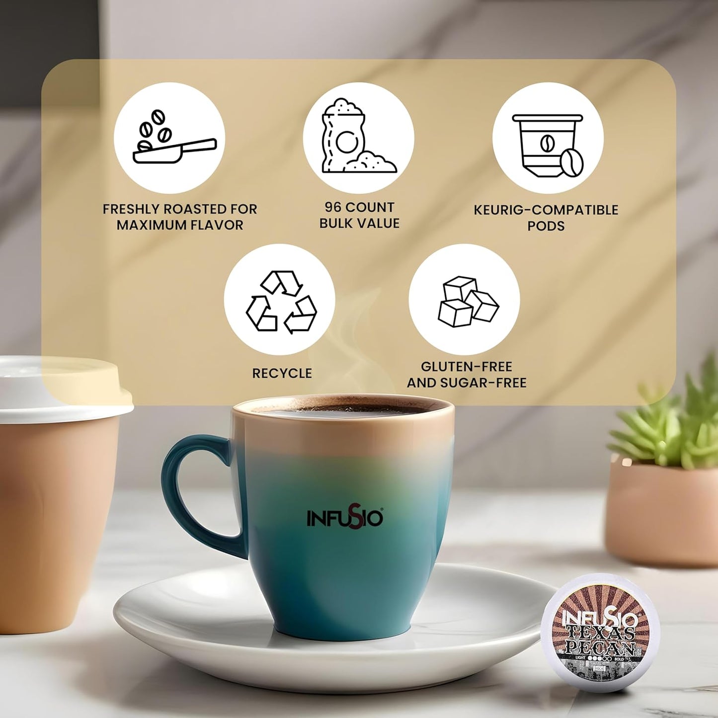 InfuSio Flavored Coffee Pods Variety Pack – 96 Count, 12 Gourmet Medium Roast Dessert-Inspired Blends like Bananas Foster & Crème Brûlée, Compatible with Keurig K-Cup 2.0 Brewers