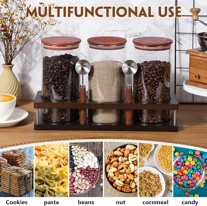 Suclain 3 Pcs Glass Coffee Bean Container 44 oz Airtight Coffee Canister - Image 5